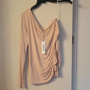L'AGENCE Beige Asymmetrical Ruched Blouse